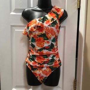 EUC Floral One-Shoulder One-Piece Bathing Suit | Size 12